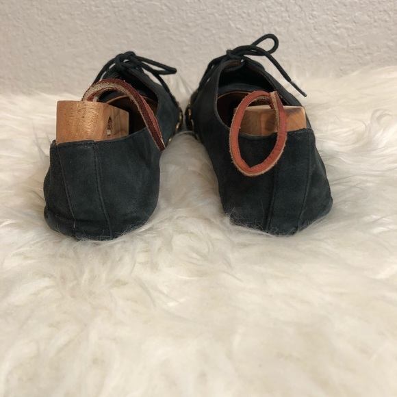 MBMJ Suede Black Laceup Logo Button Flats 37 - Picture 4 of 8